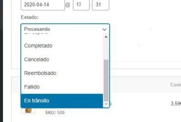 nuevo estado pedido woocommerce en transito