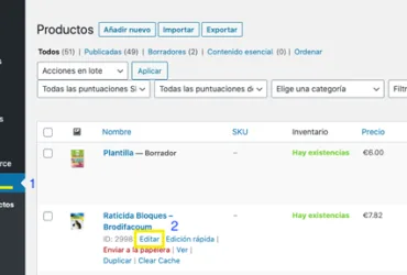 gestión productos woocommerce